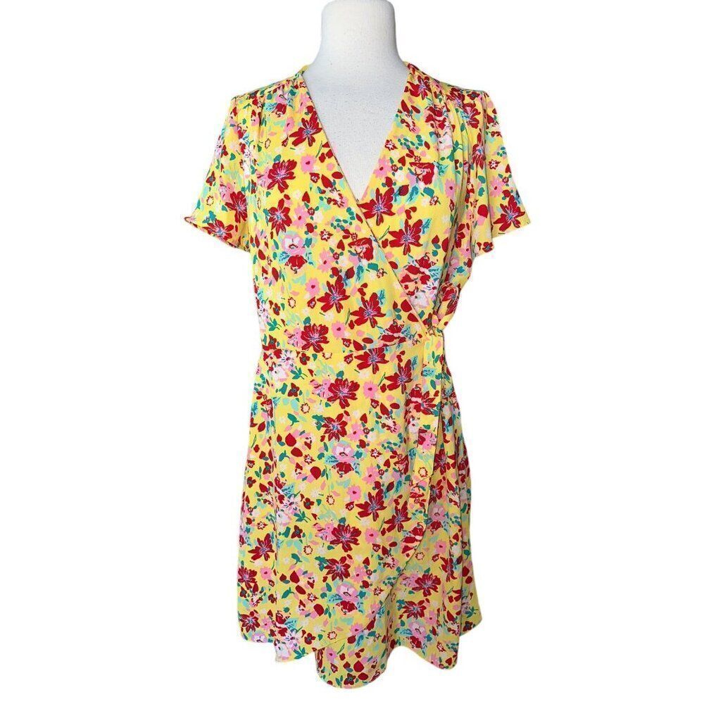FB11 J Crew Floral Yellow Dress Size 10 Wrap NWT Flaws Womens‎ New